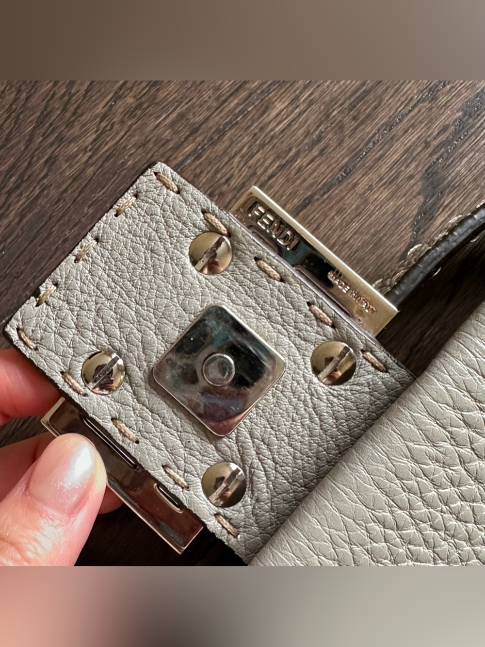 Fendi Mama Selleria Baguette Gray Grained Leather Stitch Shoulder Bag - Picture 10 of 15